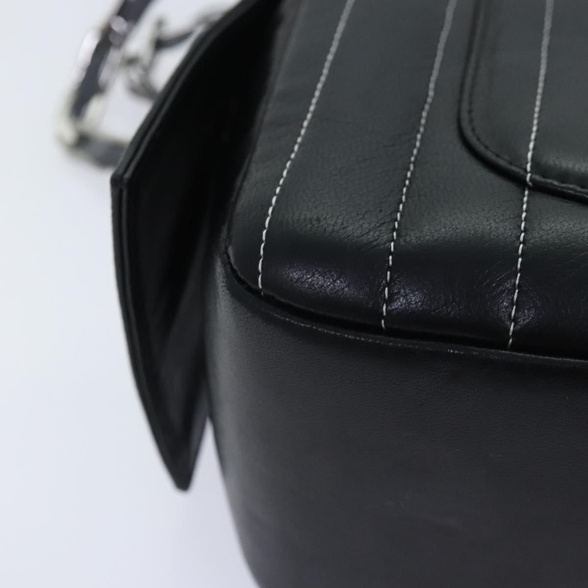 CHANEL Chain Shoulder Bag Leather Silver Black CC bs18415