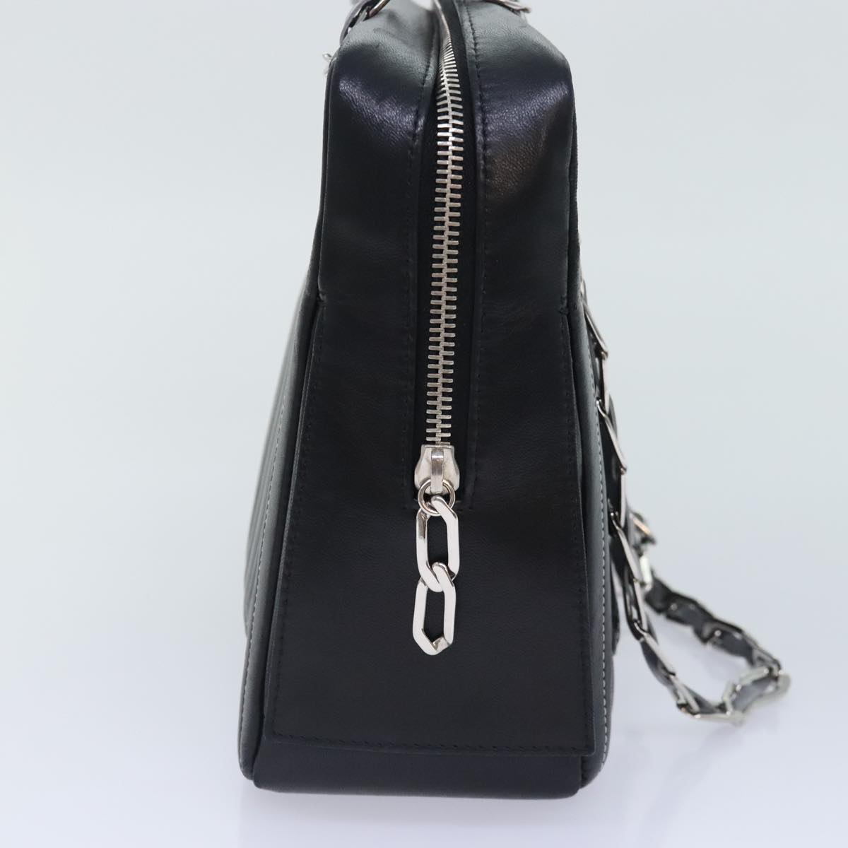 CHANEL Chain Shoulder Bag Leather Silver Black CC bs18415