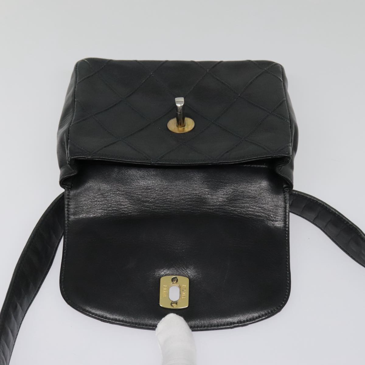 CHANEL Bicolore Chain Waist bag Leather Black Gold CC bs18454