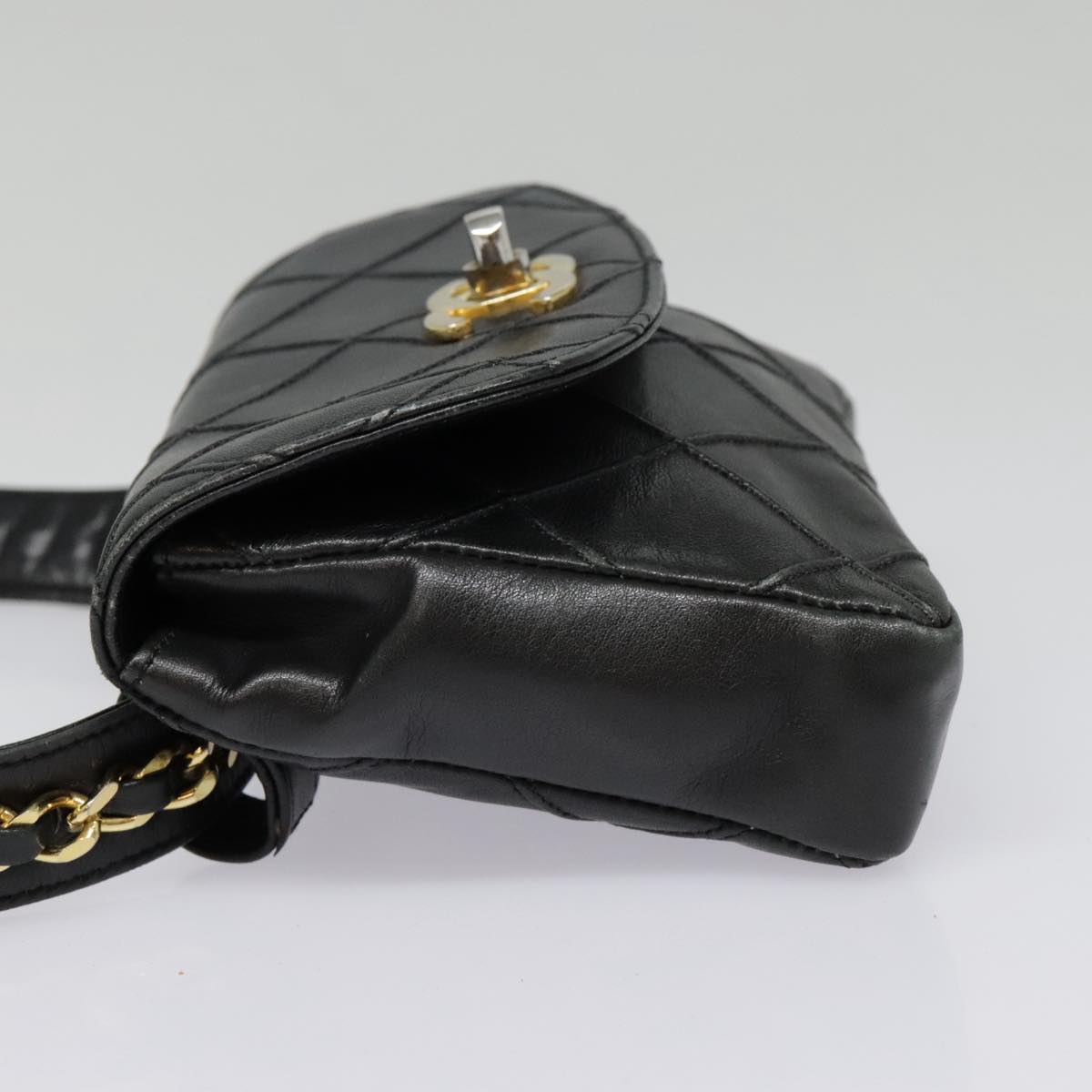 CHANEL Bicolore Chain Waist bag Leather Black Gold CC bs18454