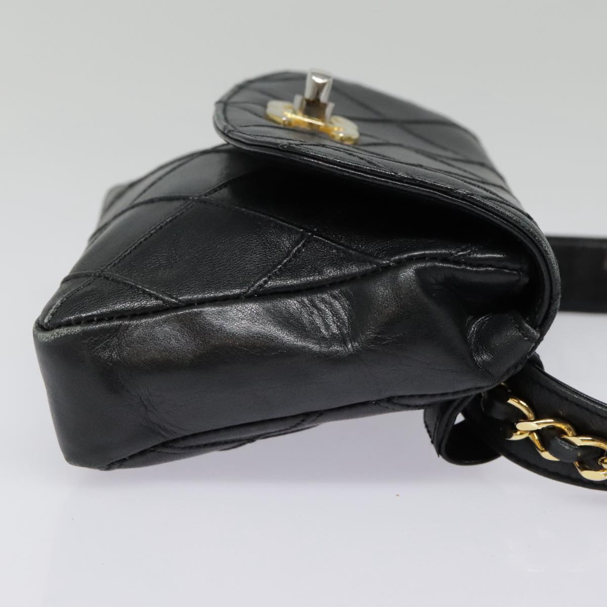 CHANEL Bicolore Chain Waist bag Leather Black Gold CC bs18454