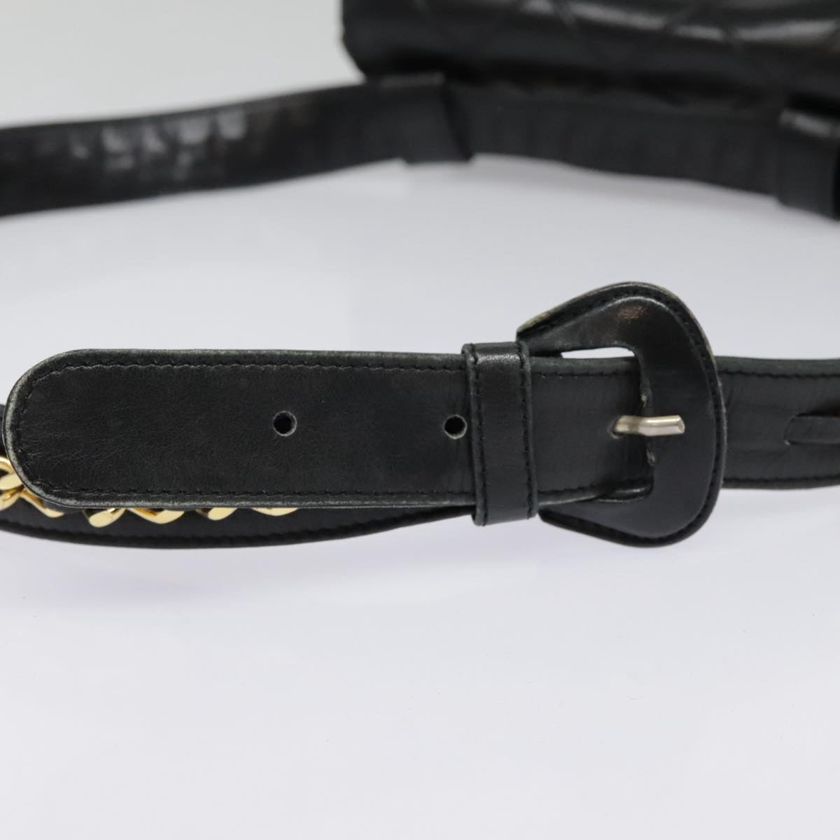 CHANEL Bicolore Chain Waist bag Leather Black Gold CC bs18454