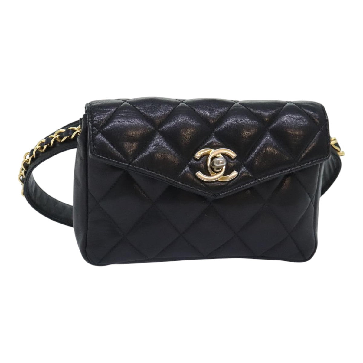 CHANEL Matelasse Waist bag Lamb Skin Black Gold CC bs18455