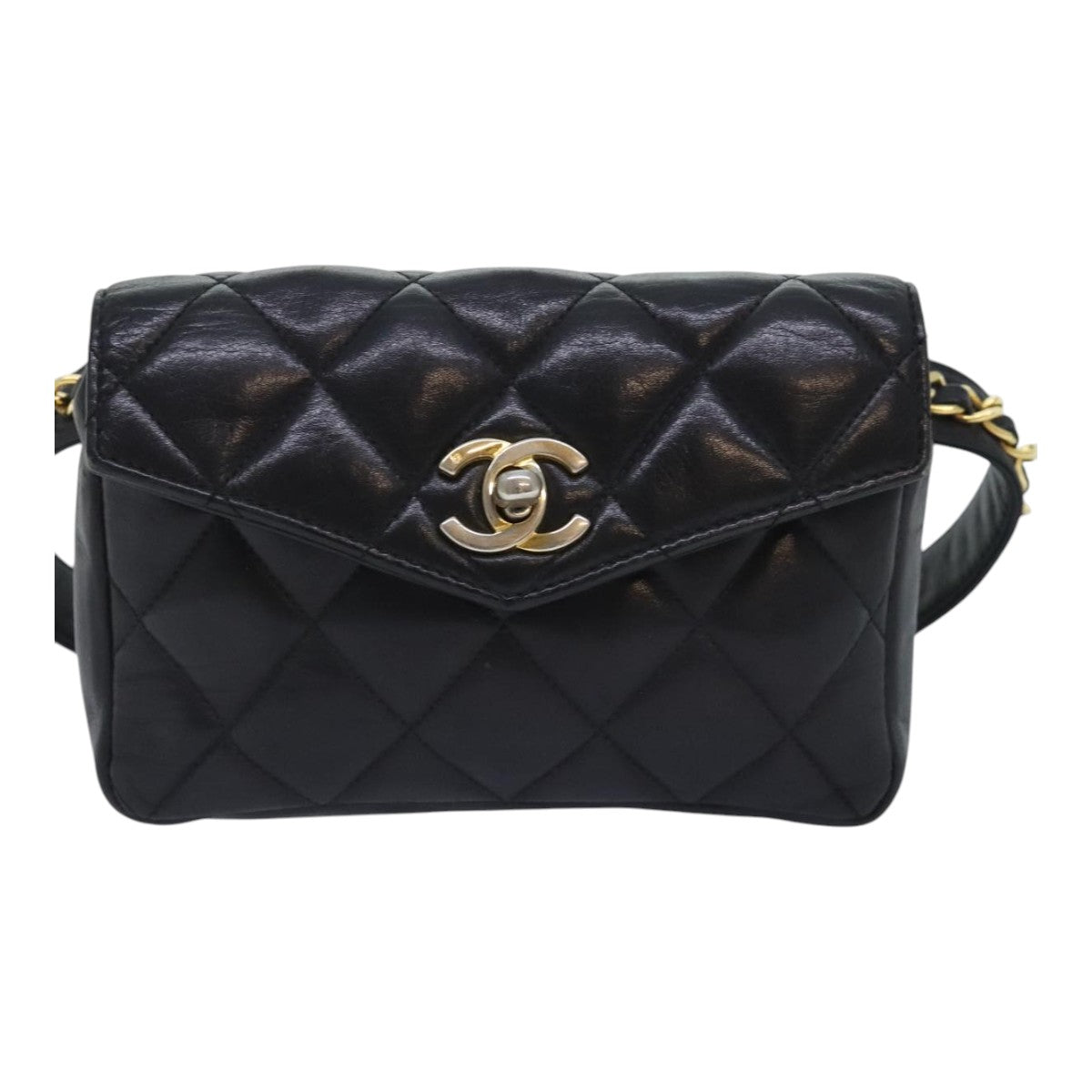 CHANEL Matelasse Waist bag Lamb Skin Black Gold CC bs18455