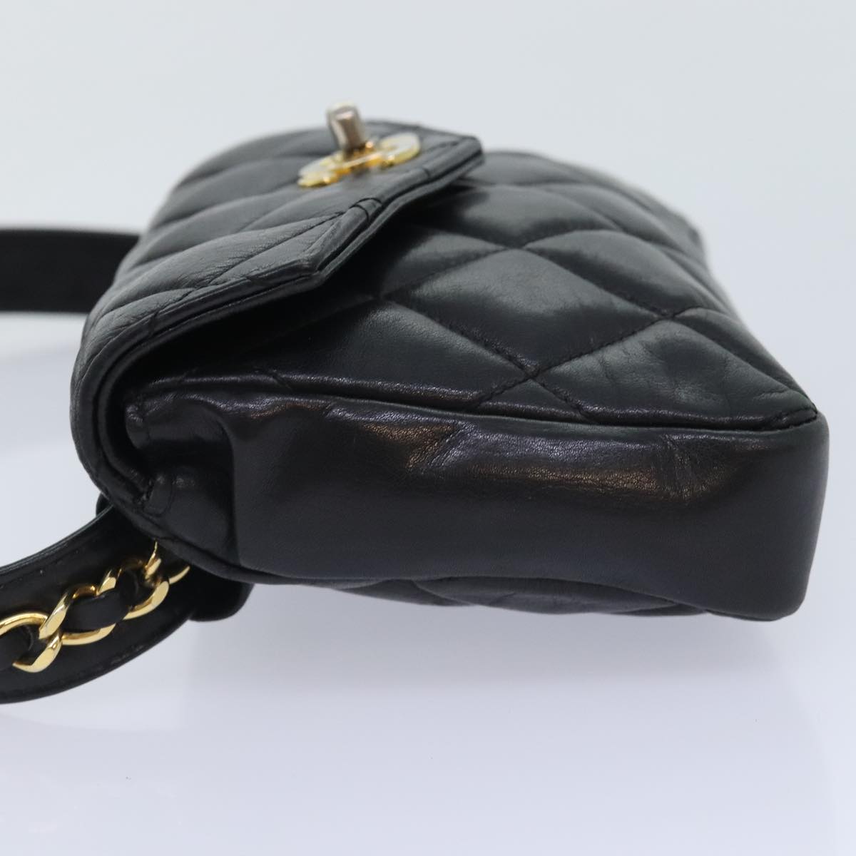 CHANEL Matelasse Waist bag Lamb Skin Black Gold CC bs18455