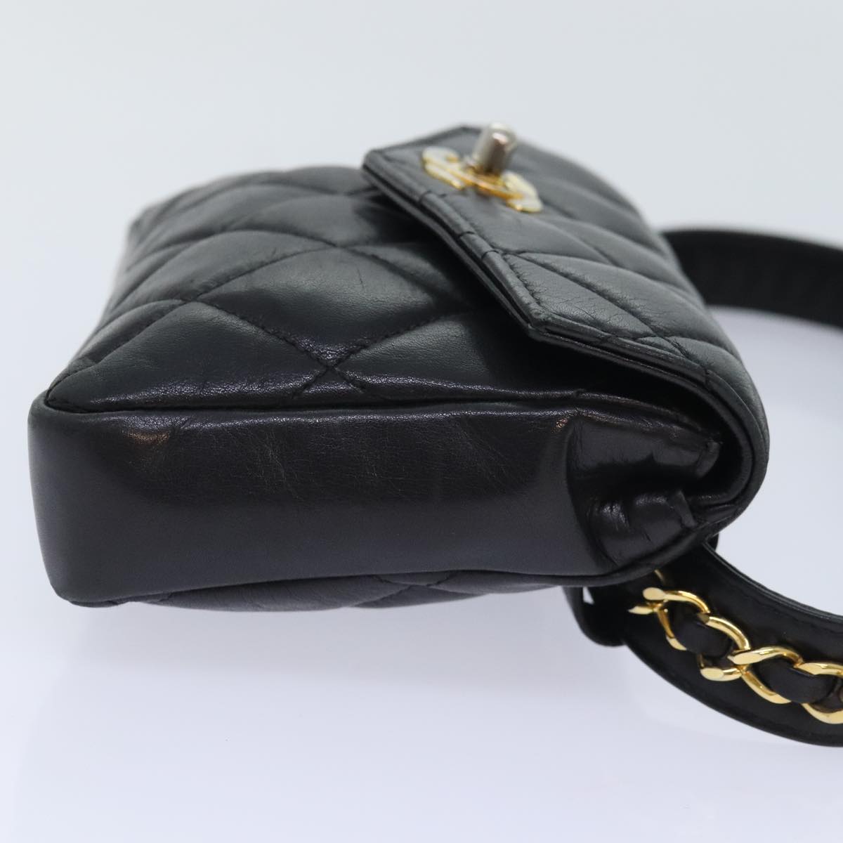 CHANEL Matelasse Waist bag Lamb Skin Black Gold CC bs18455