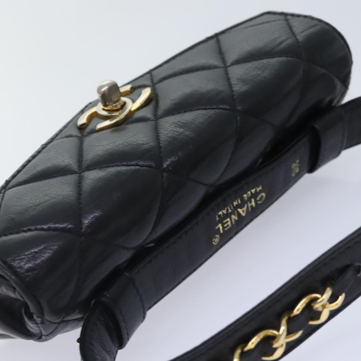 CHANEL Matelasse Waist bag Lamb Skin Black Gold CC bs18455