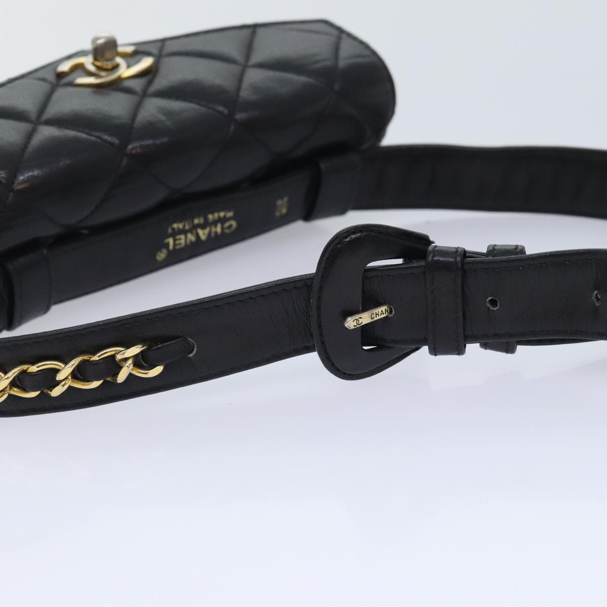 CHANEL Matelasse Waist bag Lamb Skin Black Gold CC bs18455
