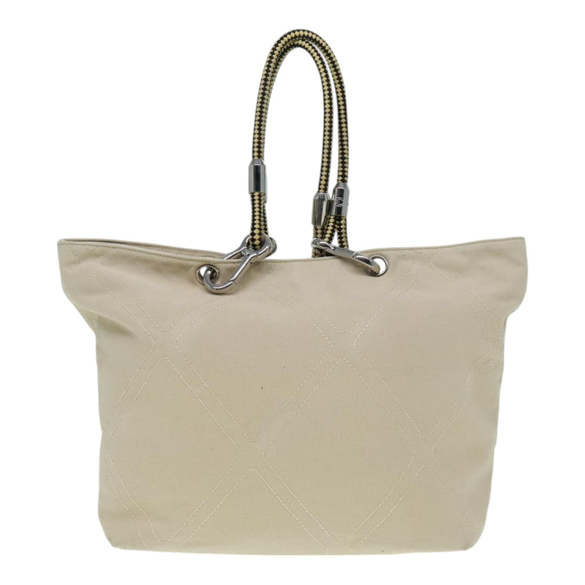 CHANEL COCO Mark Tote Bag Canvas Beige Silver CC bs18464