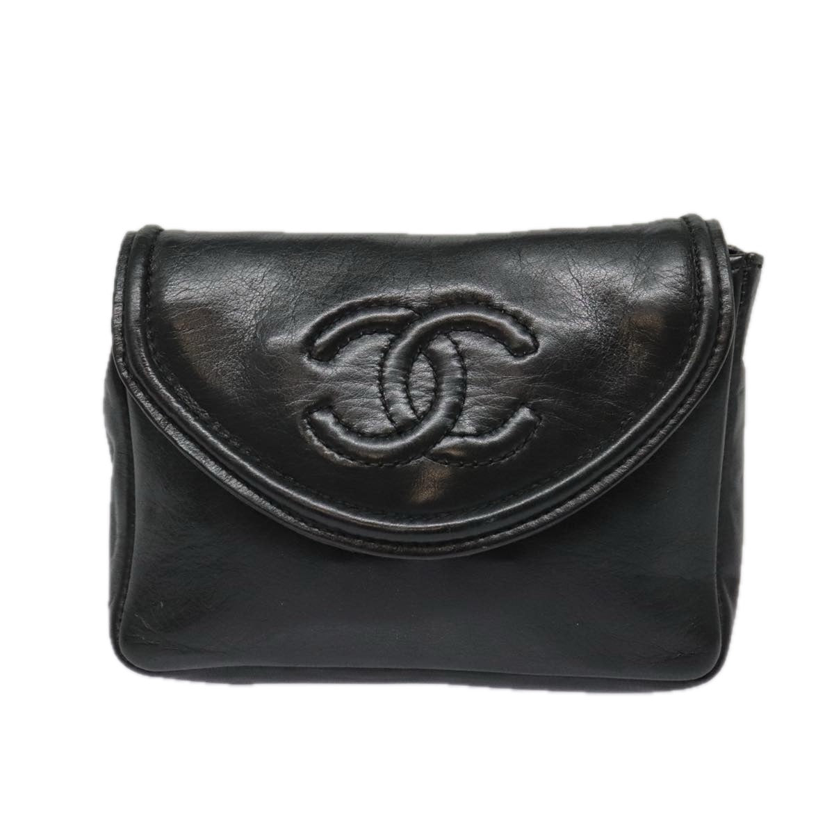 CHANEL Chain Waist bag Lamb Skin Black Gold CC bs18476