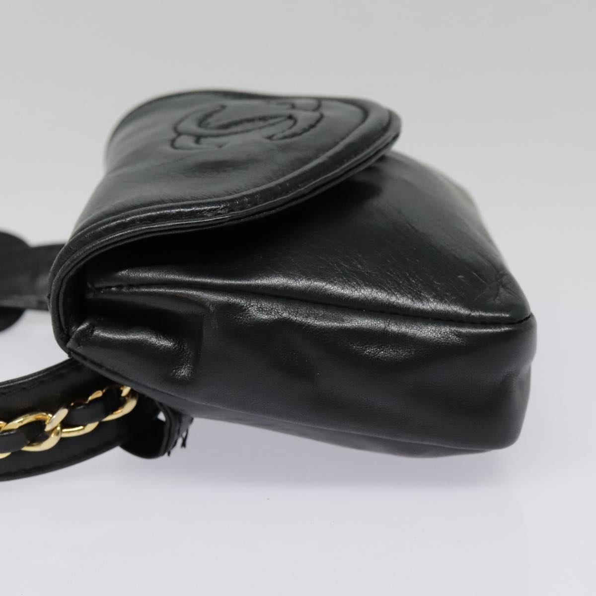 CHANEL Chain Waist bag Lamb Skin Black Gold CC bs18476