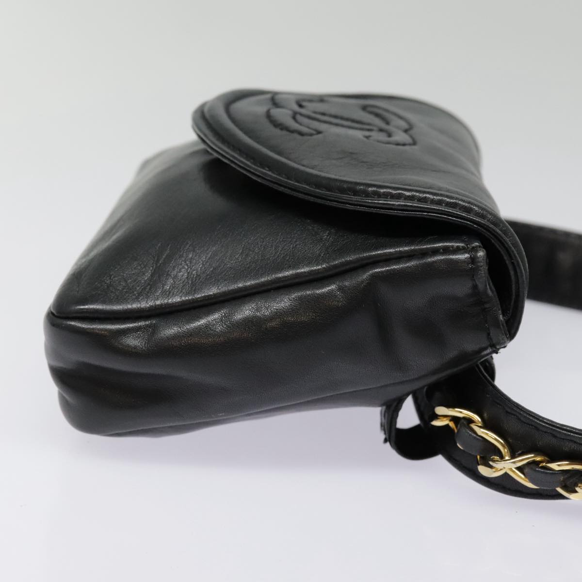 CHANEL Chain Waist bag Lamb Skin Black Gold CC bs18476