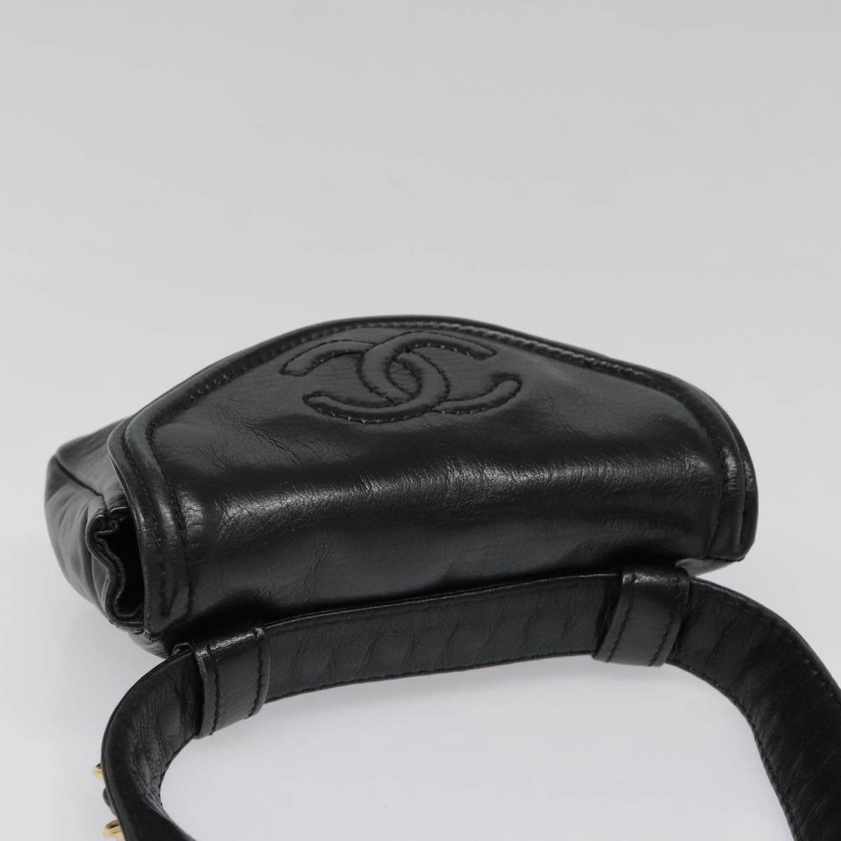 CHANEL Chain Waist bag Lamb Skin Black Gold CC bs18476
