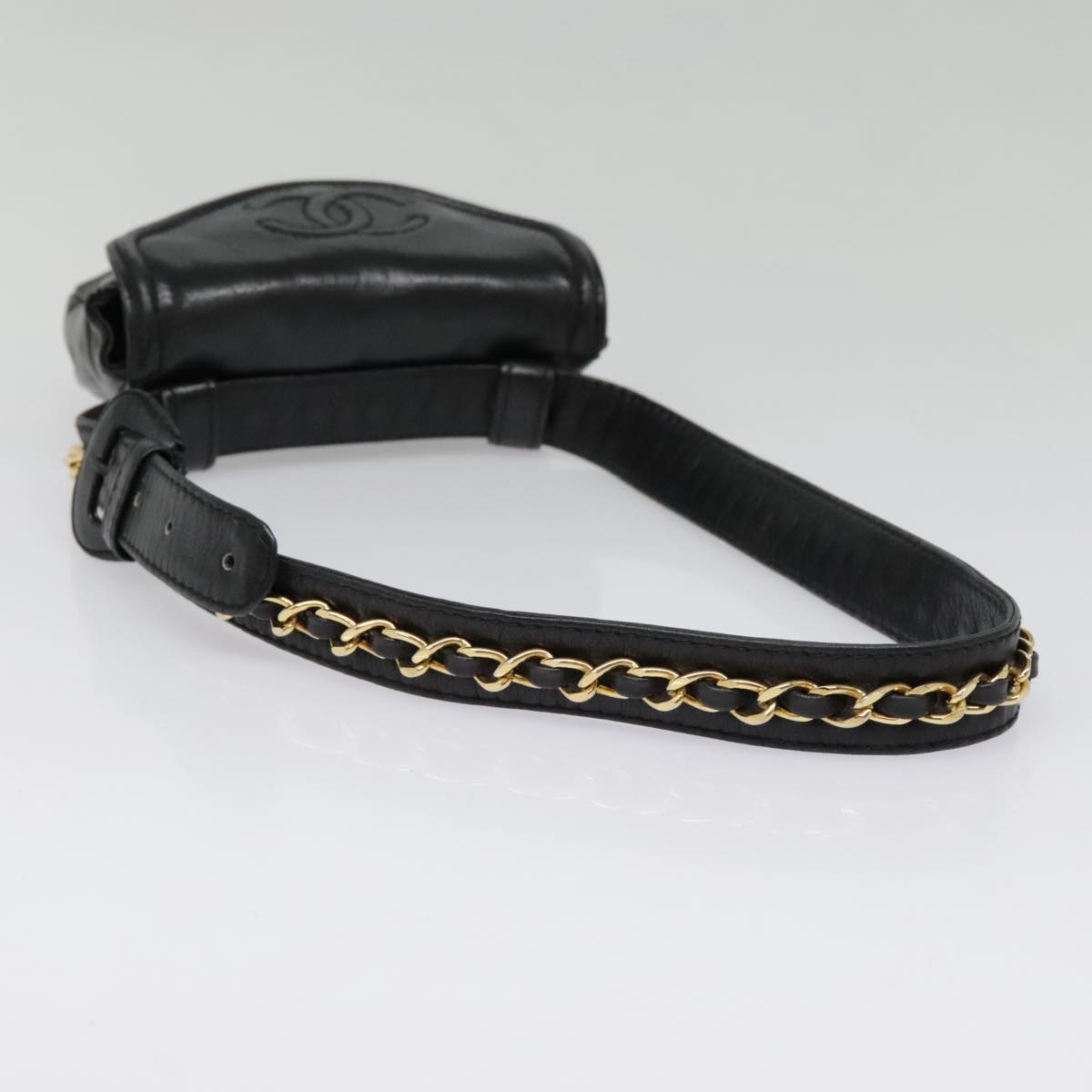 CHANEL Chain Waist bag Lamb Skin Black Gold CC bs18476