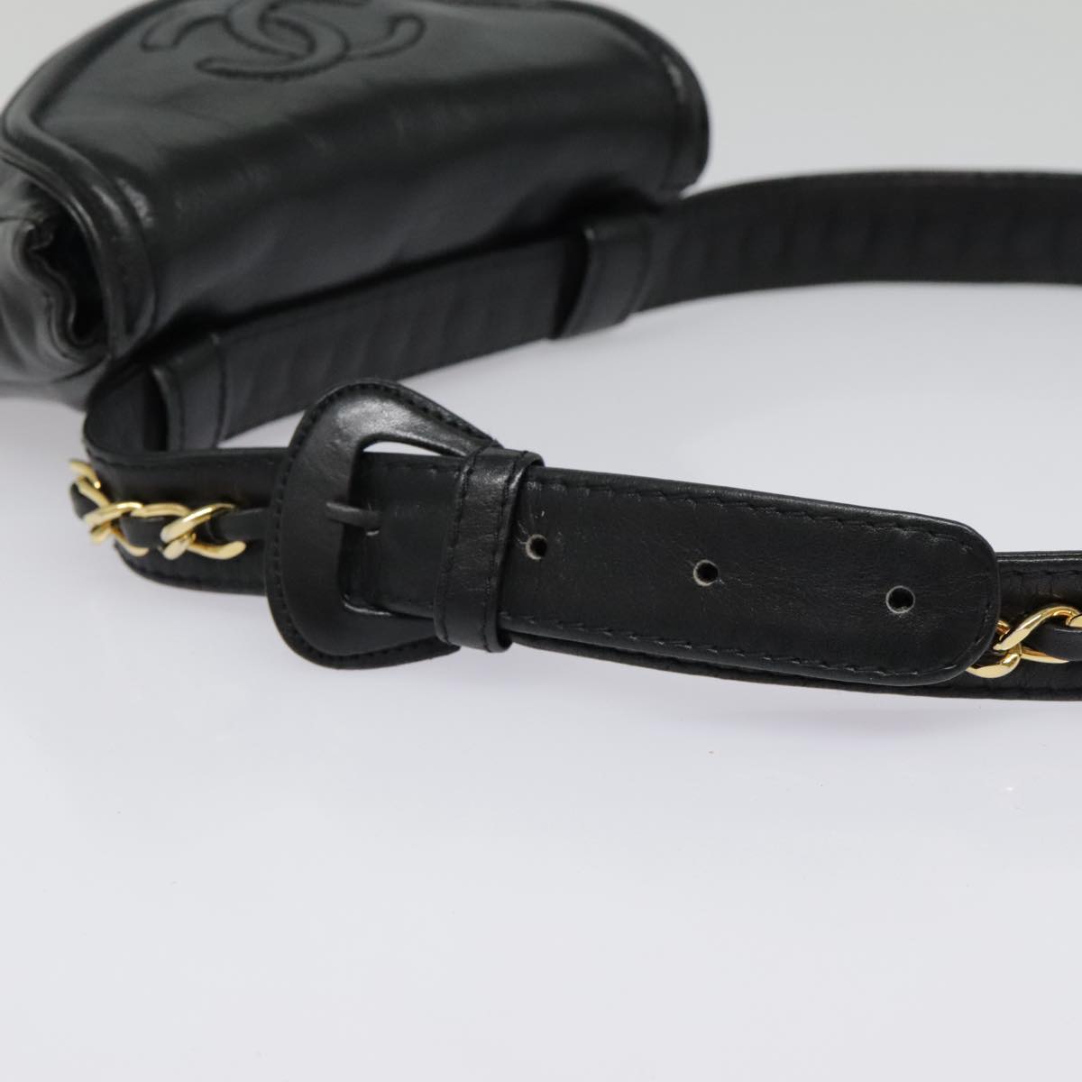 CHANEL Chain Waist bag Lamb Skin Black Gold CC bs18476
