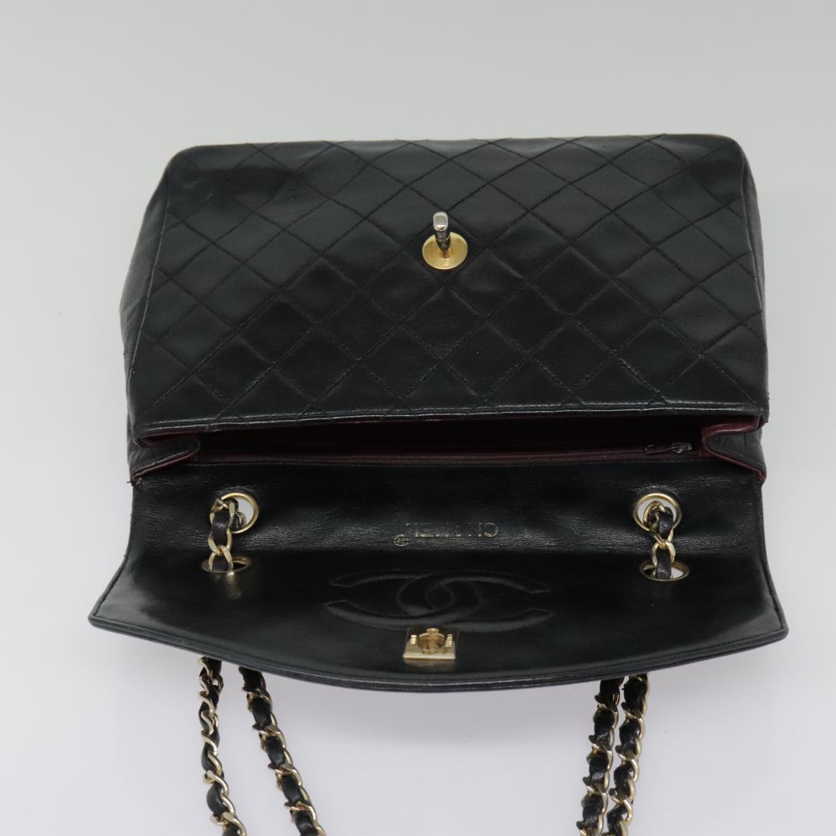 CHANEL Matelasse Chain Shoulder Bag Lamb Skin Gold Black CC bs18532