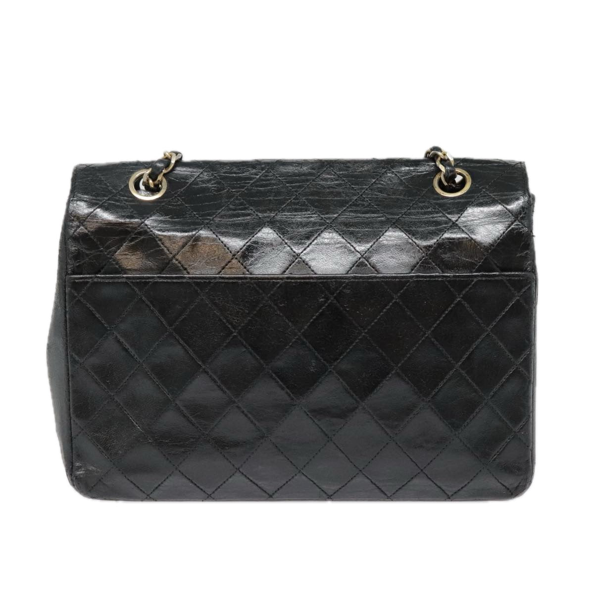 CHANEL Matelasse Chain Shoulder Bag Lamb Skin Gold Black CC bs18532