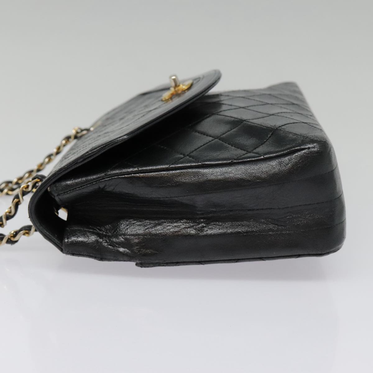 CHANEL Matelasse Chain Shoulder Bag Lamb Skin Gold Black CC bs18532