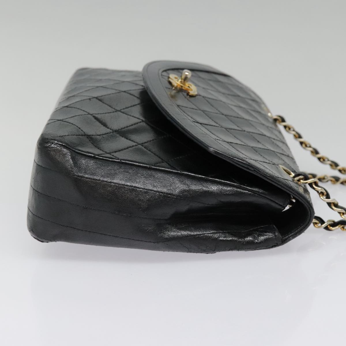 CHANEL Matelasse Chain Shoulder Bag Lamb Skin Gold Black CC bs18532