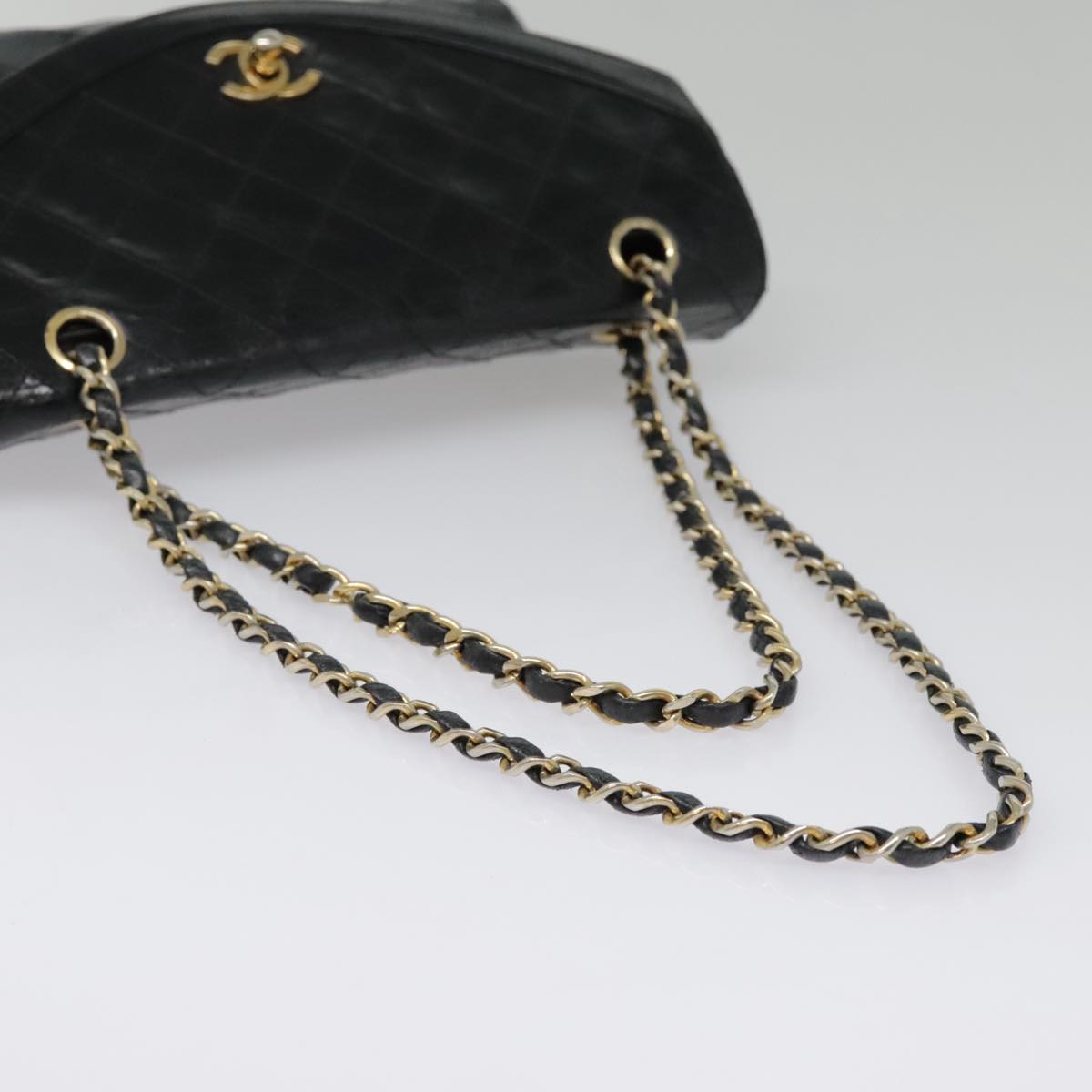 CHANEL Matelasse Chain Shoulder Bag Lamb Skin Gold Black CC bs18532