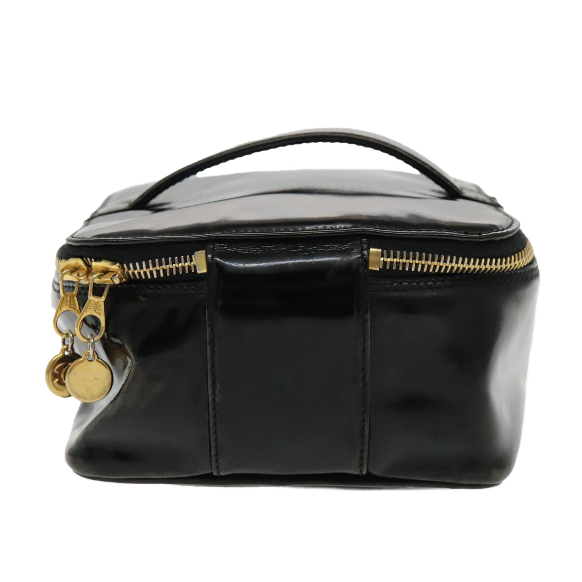 CHANEL Vanity Cosmetic Pouch Patent leather Black Gold CC bs18658