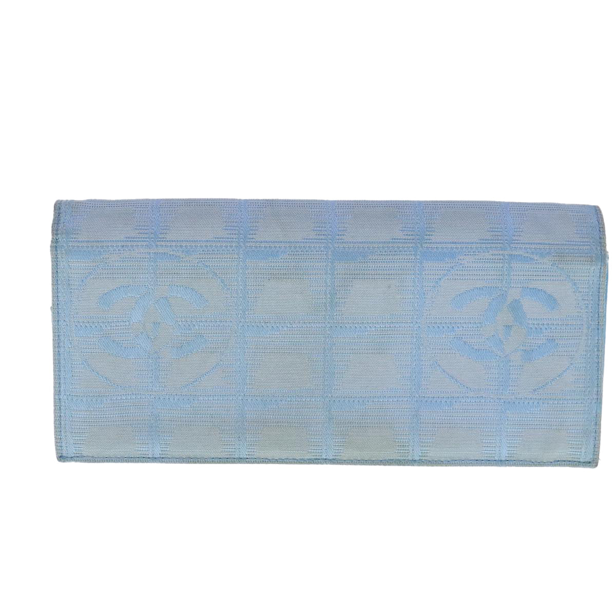 CHANEL New Travel line Long Wallet Nylon Light Blue Silver CC bs18719
