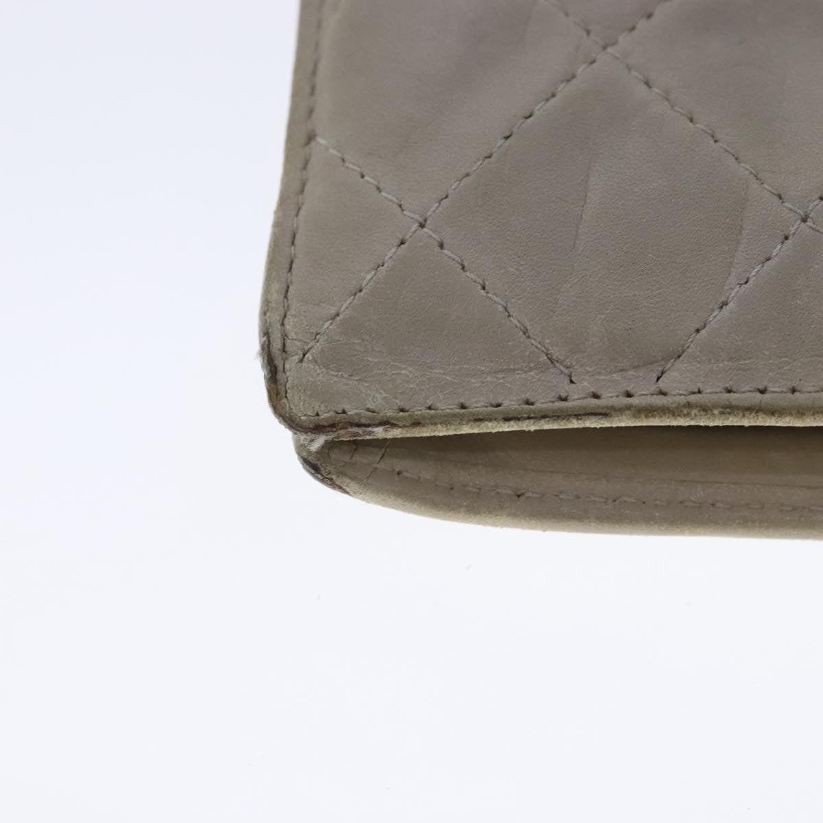 CHANEL Cambon Line Long Wallet Leather Beige Silver CC bs18722