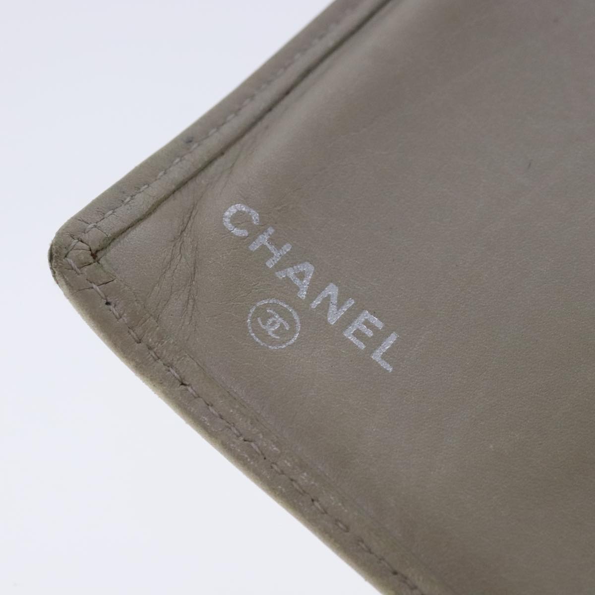 CHANEL Cambon Line Long Wallet Leather Beige Silver CC bs18722