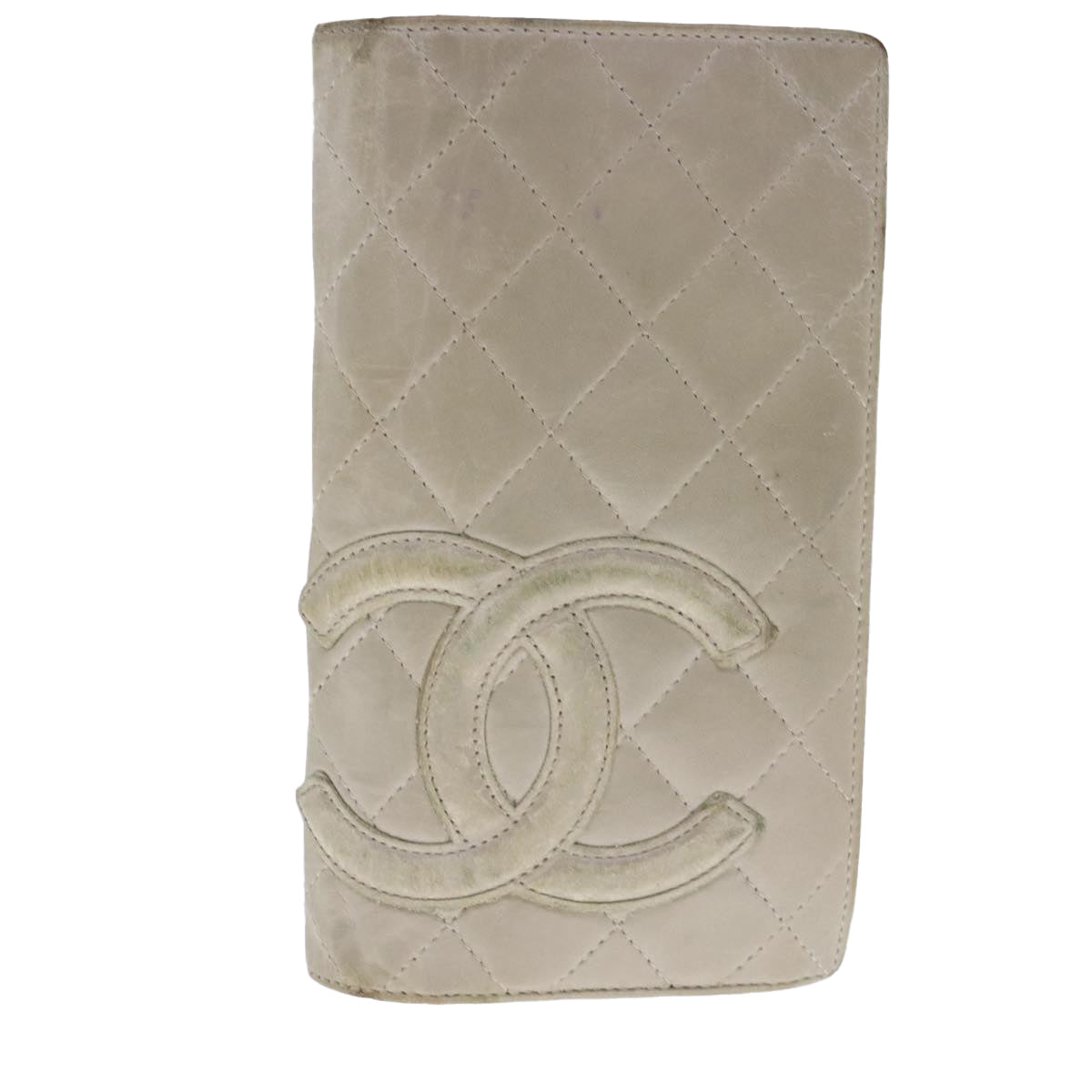 CHANEL Cambon Line Long Wallet Leather Beige Silver CC bs18722
