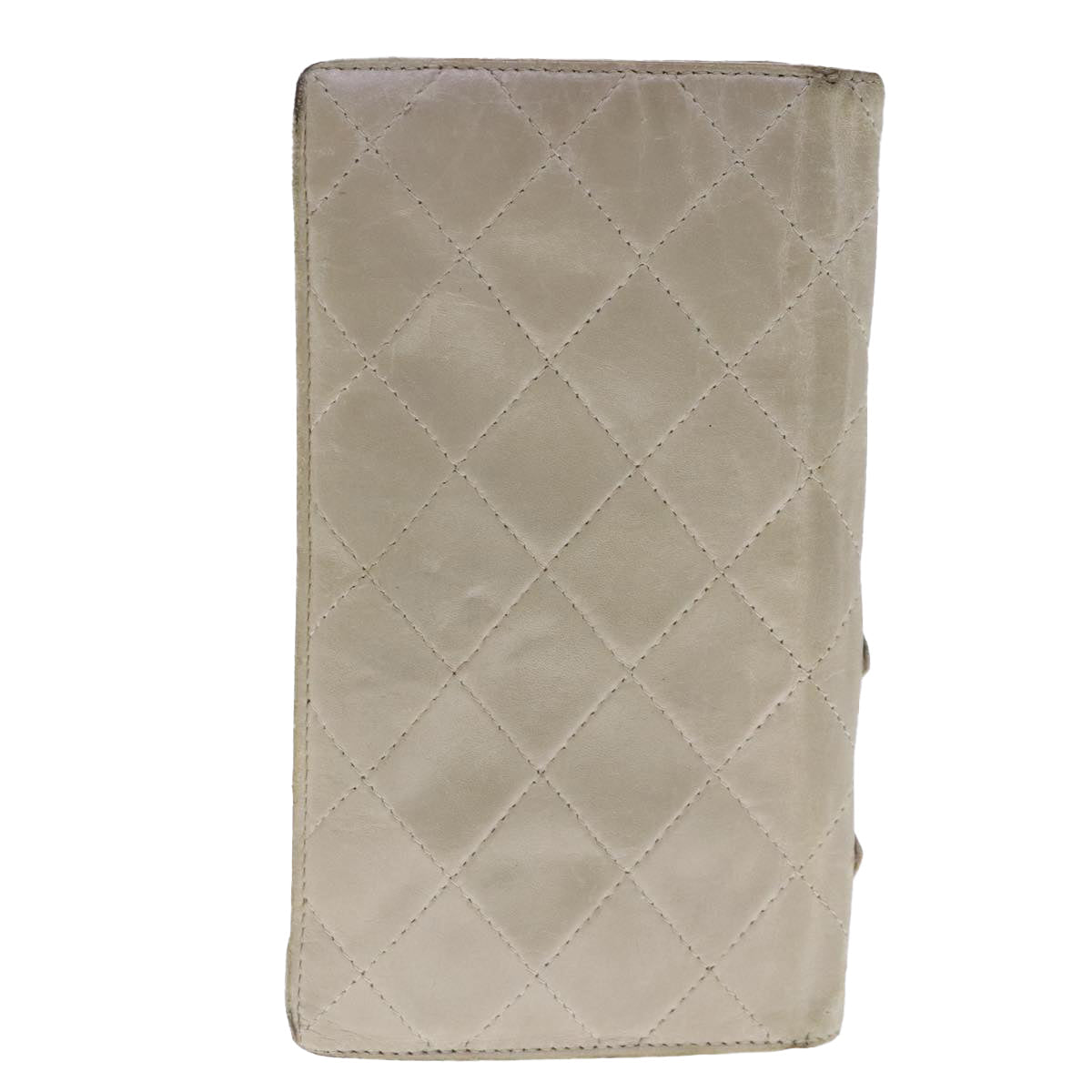 CHANEL Cambon Line Long Wallet Leather Beige Silver CC bs18722