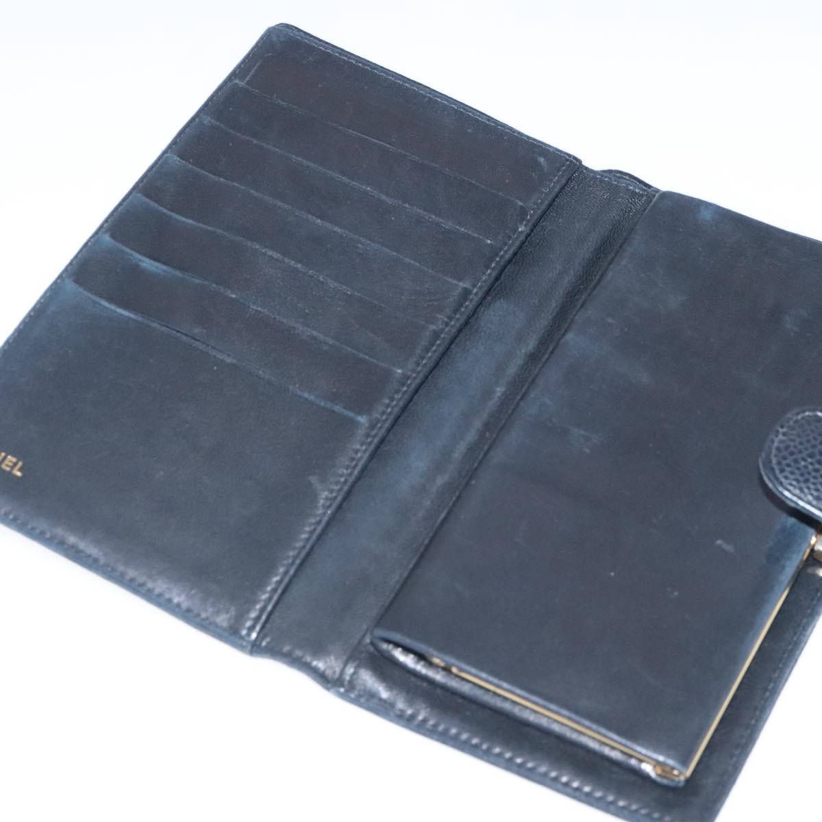 CHANEL Long Wallet Caviar Skin Black Gold CC bs18723