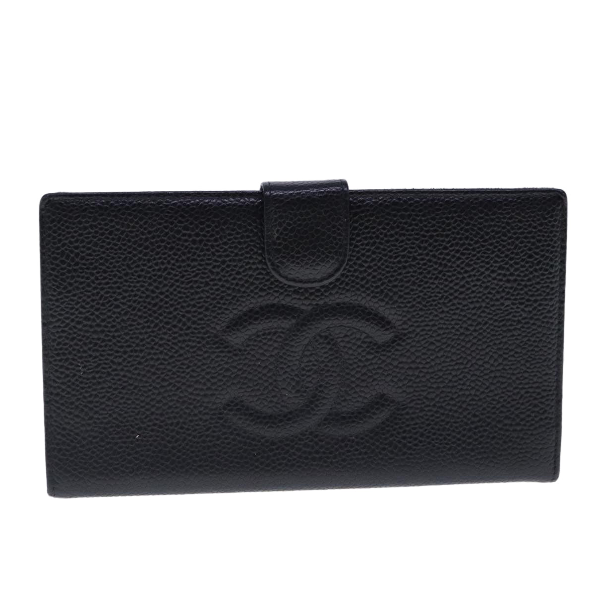 CHANEL Long Wallet Caviar Skin Black Gold CC bs18723