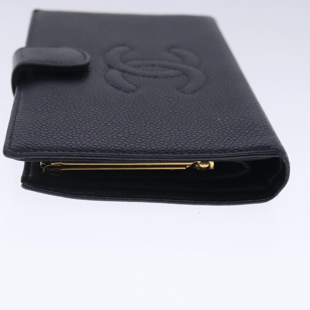 CHANEL Long Wallet Caviar Skin Black Gold CC bs18723