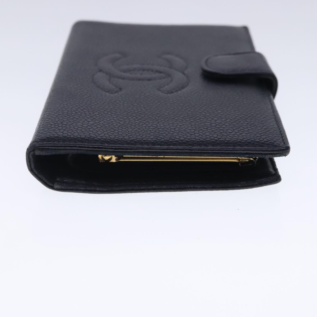 CHANEL Long Wallet Caviar Skin Black Gold CC bs18723