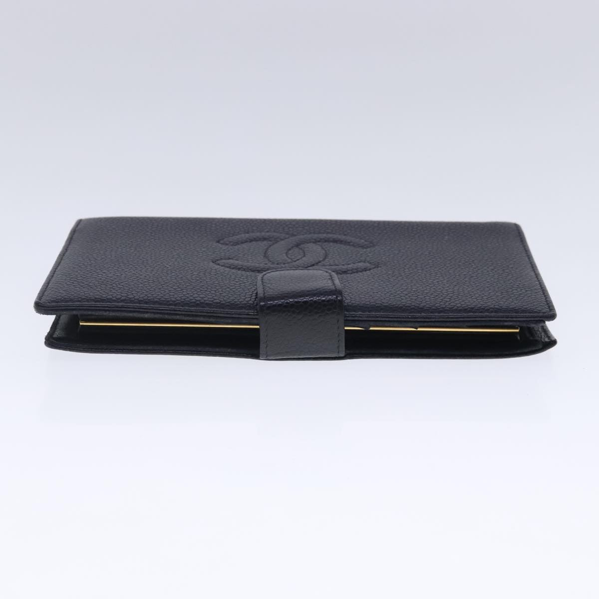 CHANEL Long Wallet Caviar Skin Black Gold CC bs18723