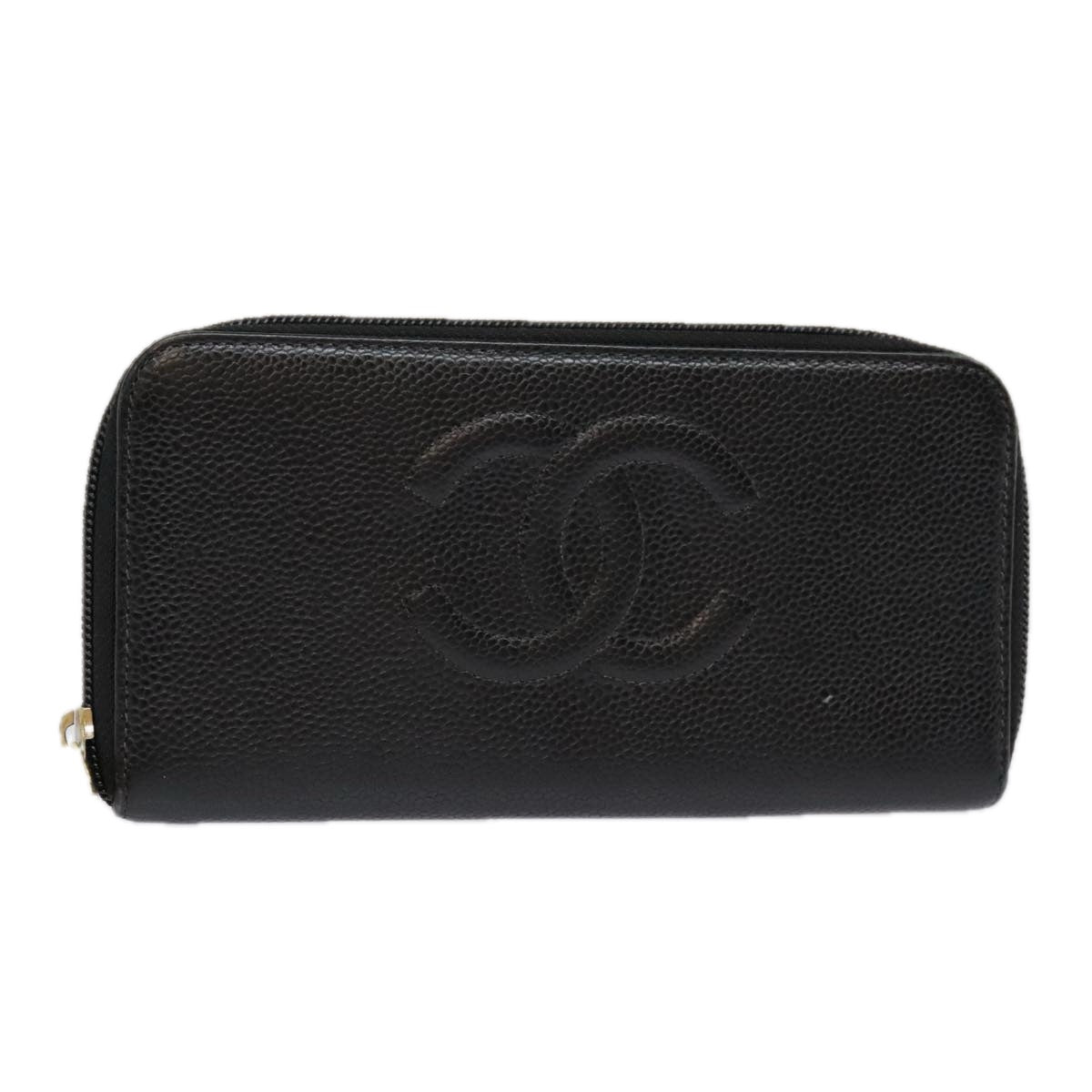 CHANEL Long Wallet Caviar Skin Black Gold CC bs18828