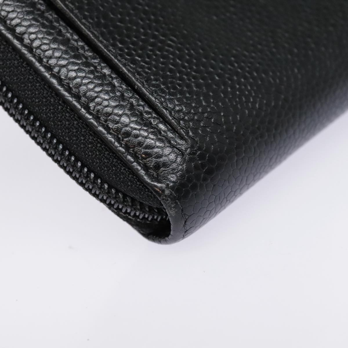 CHANEL Long Wallet Caviar Skin Black Gold CC bs18828