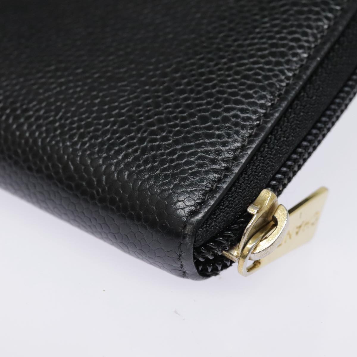 CHANEL Long Wallet Caviar Skin Black Gold CC bs18828