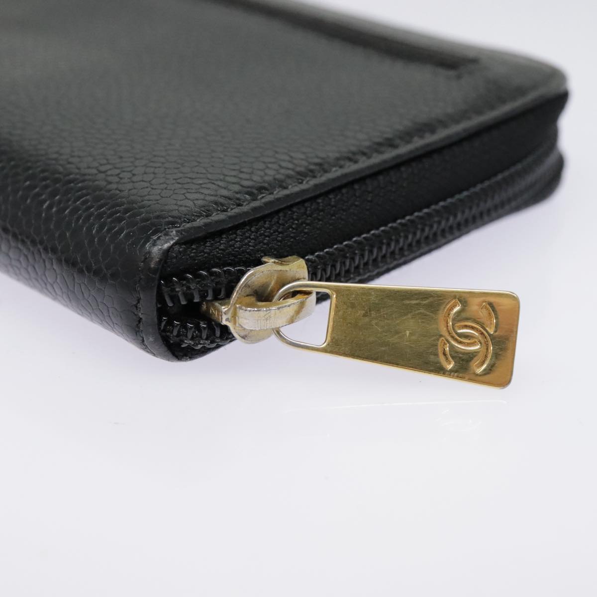CHANEL Long Wallet Caviar Skin Black Gold CC bs18828