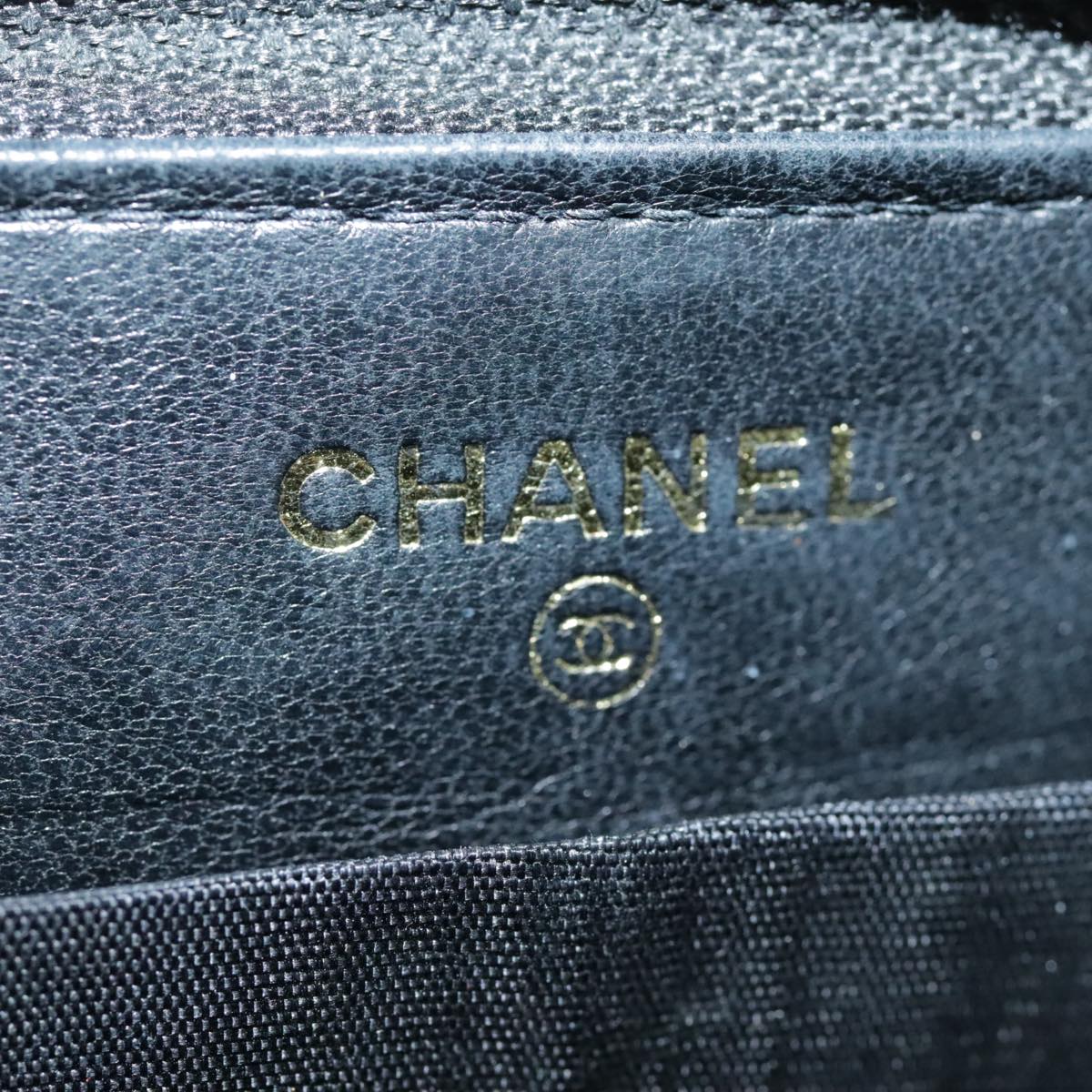 CHANEL Long Wallet Caviar Skin Black Gold CC bs18828