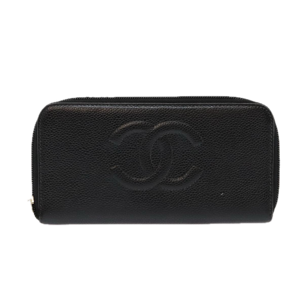 CHANEL Long Wallet Caviar Skin Black Gold CC bs18828