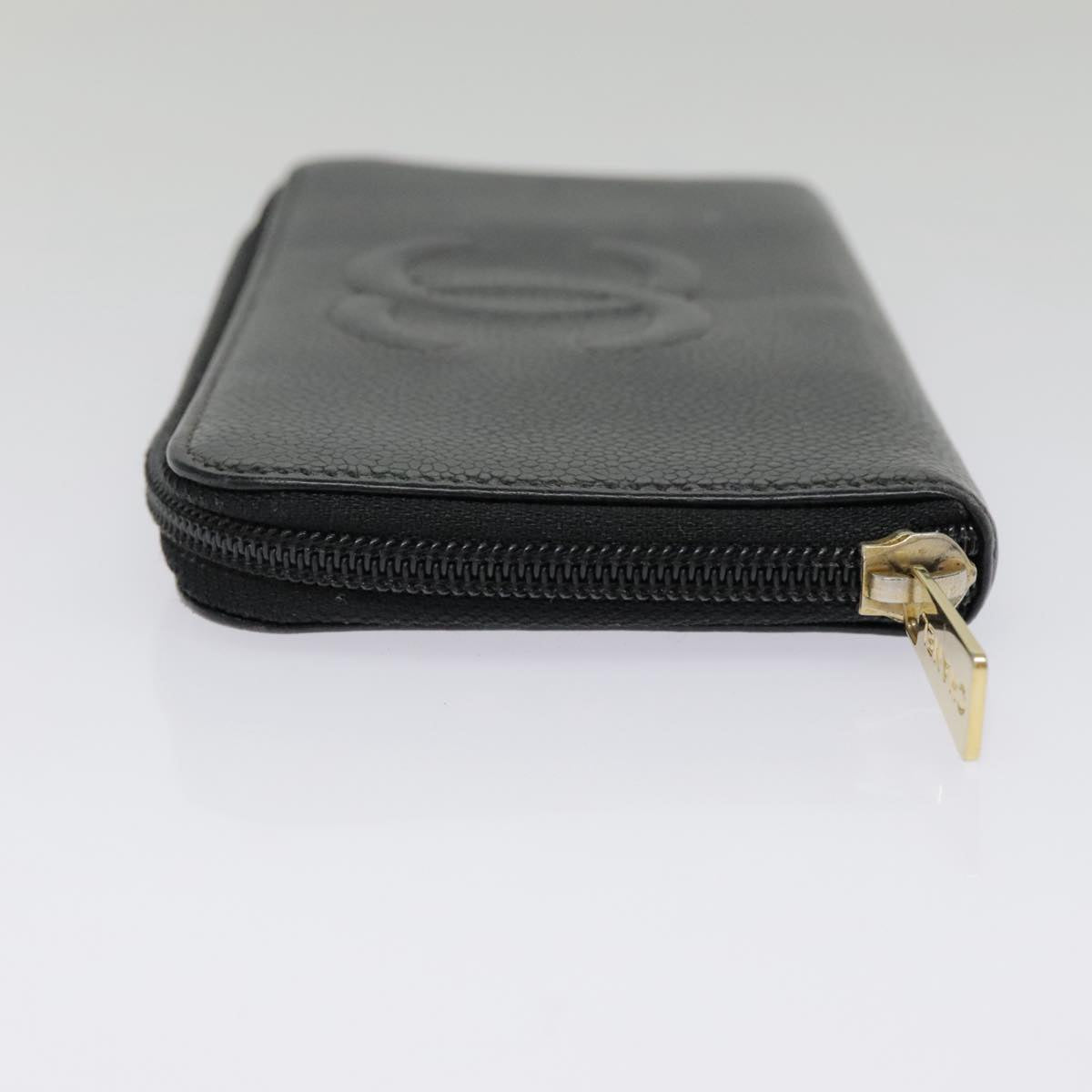CHANEL Long Wallet Caviar Skin Black Gold CC bs18828