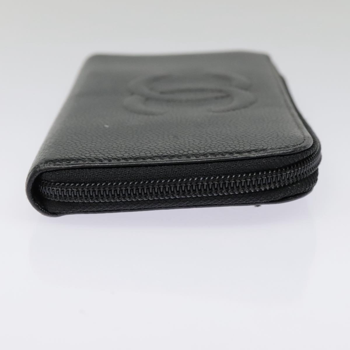 CHANEL Long Wallet Caviar Skin Black Gold CC bs18828