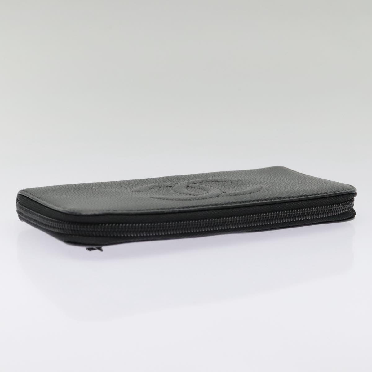 CHANEL Long Wallet Caviar Skin Black Gold CC bs18828
