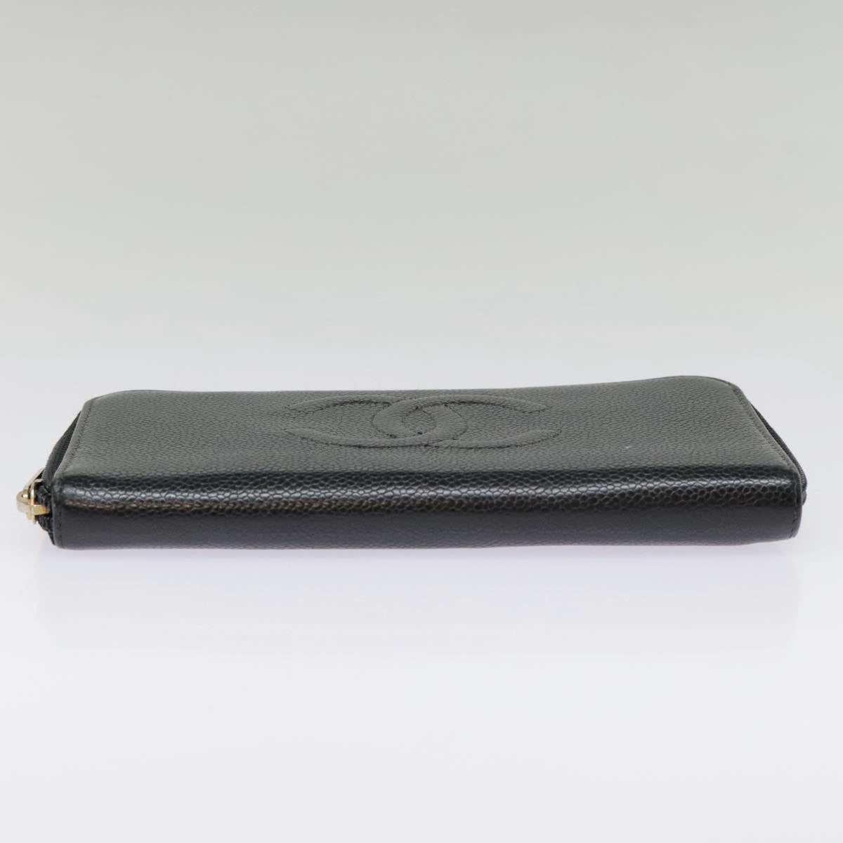 CHANEL Long Wallet Caviar Skin Black Gold CC bs18828