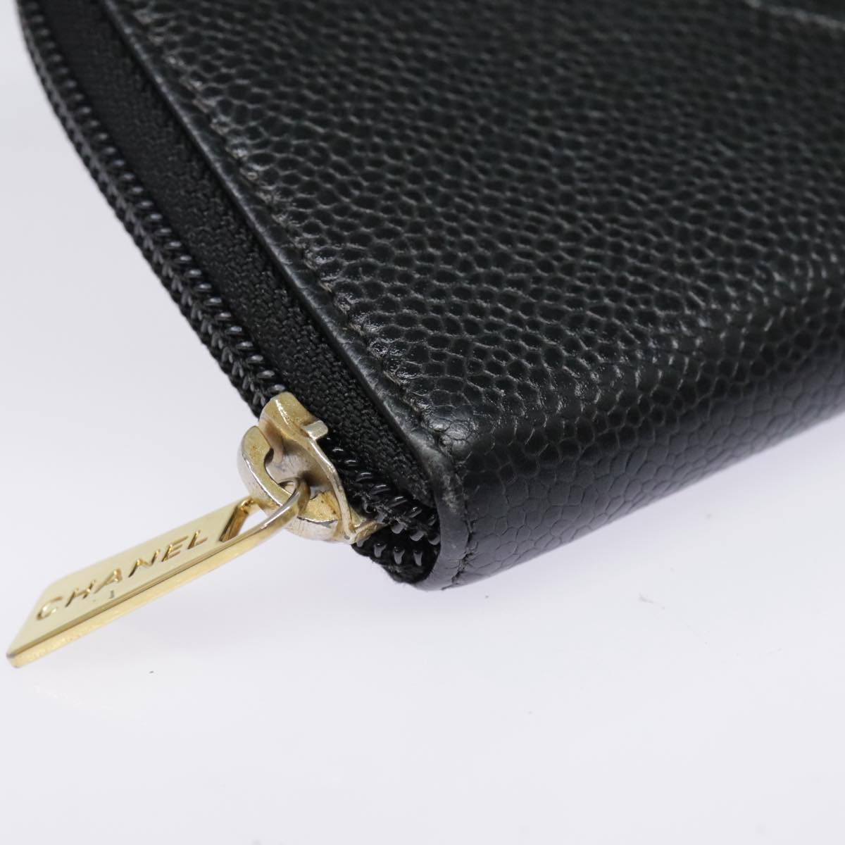 CHANEL Long Wallet Caviar Skin Black Gold CC bs18828
