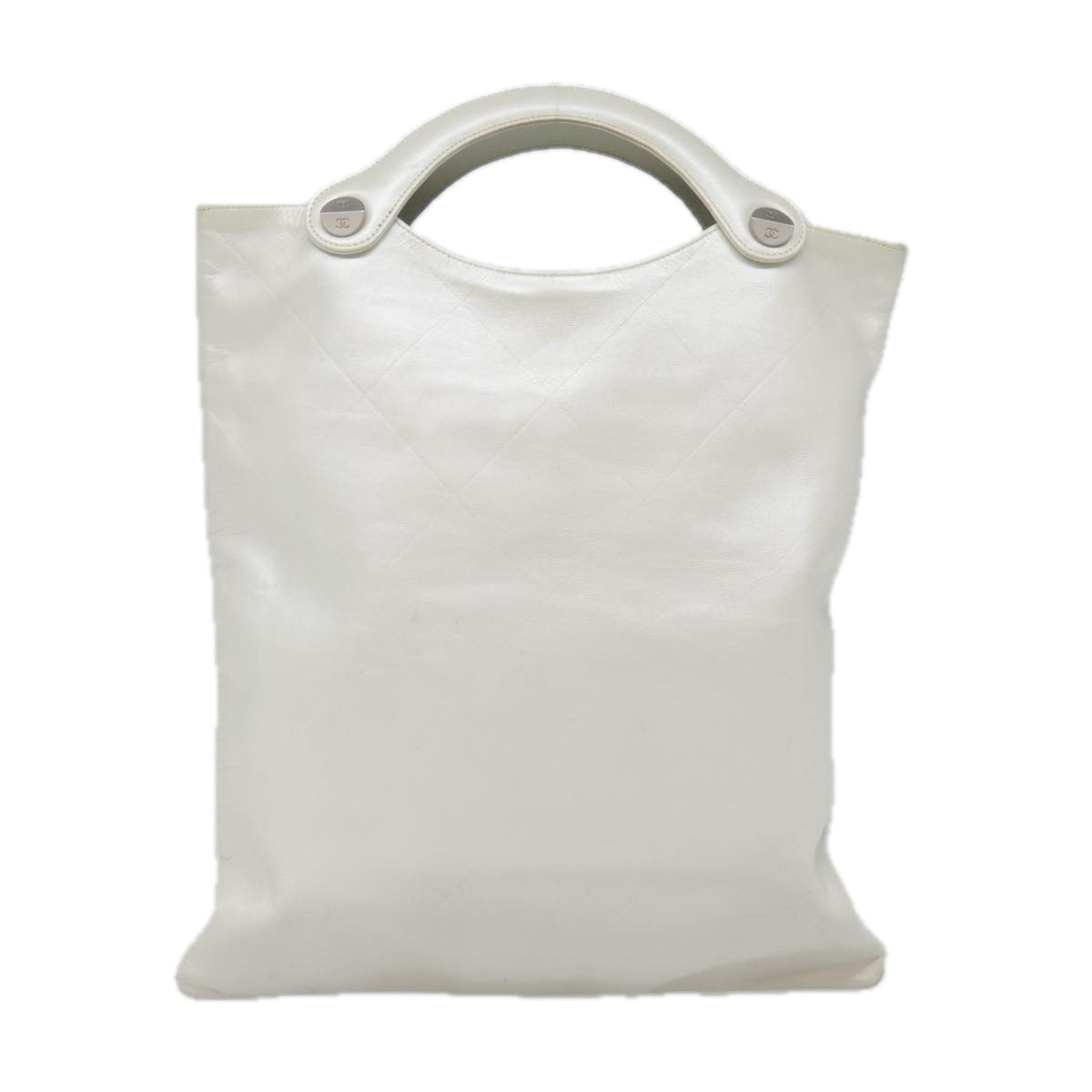 CHANEL Matelasse Hand Bag Leather White CC bs18834
