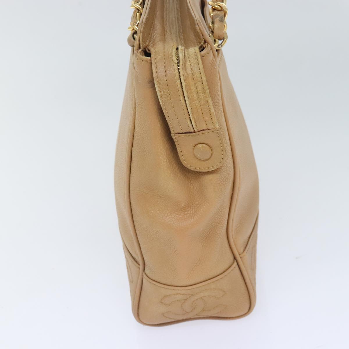 CHANEL Chain Shoulder Bag Caviar Skin Beige Gold CC bs18835