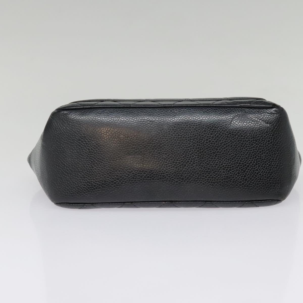 CHANEL Matelasse Hand Bag Caviar Skin Black Silver CC bs18836