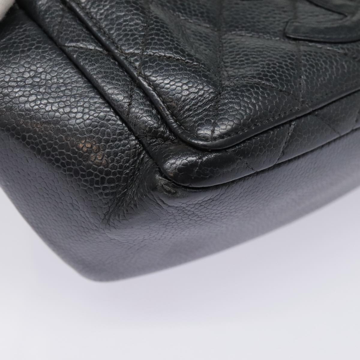 CHANEL Matelasse Hand Bag Caviar Skin Black Silver CC bs18836